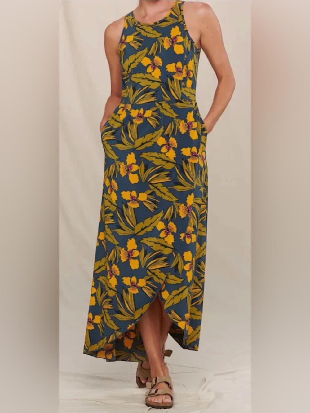 TOAD & CO Sunkissed Floral Faux Wrap Maxi Dress in Midnight Aloha Blue Size Med